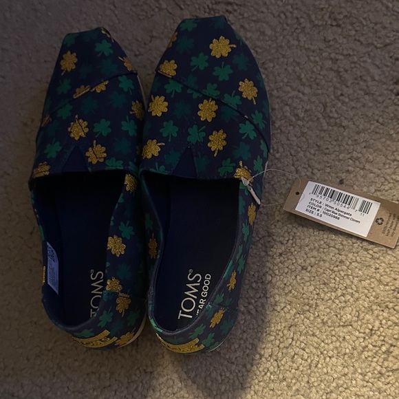 Toms Shoes - TOMS Navy Slip-Ons with Green and Gold Floral Accents